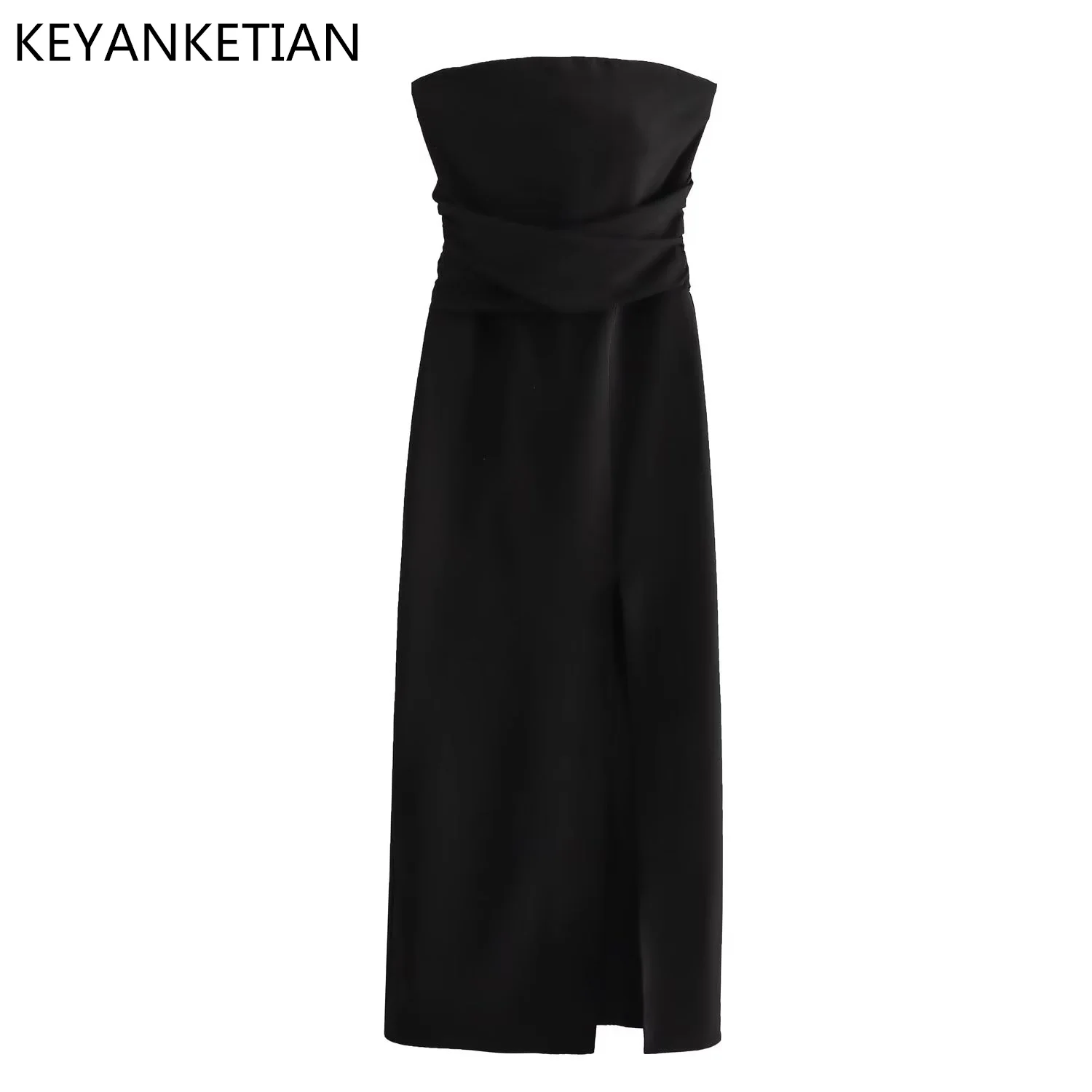 KEYANKETIAN Summer New Evening Gown MIDI Skirt Women's One-Line Neck Off-Shoulder High Waist Slim Long Slit Sleeveless Dress