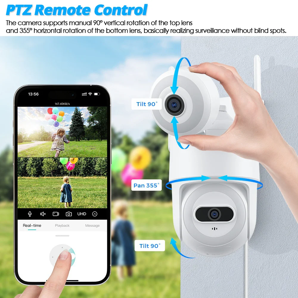 كاميرا مراقبة iCSee 8MP 4K WiFi خارجية للمنزل الذكي بعدسة مزدوجة لاسلكية 360 HD كاميرات IP للأمن CCTV رؤية ليلية ملونة #4