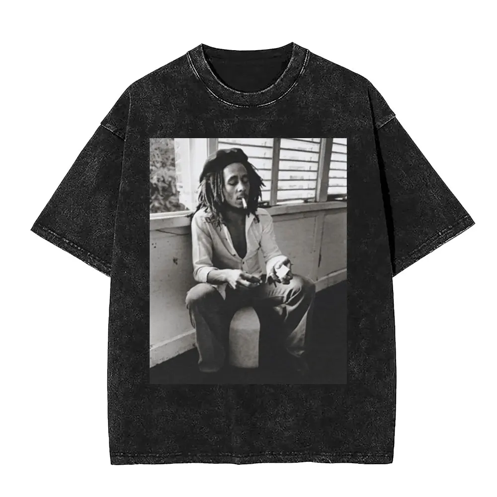 بوب مارلي وان لوف جرافيك تي شيرت موسيقى الريغي الرجال النساء الملابس خمر غسلها تي شيرت القطن عادية كم قصير تي شيرت #1