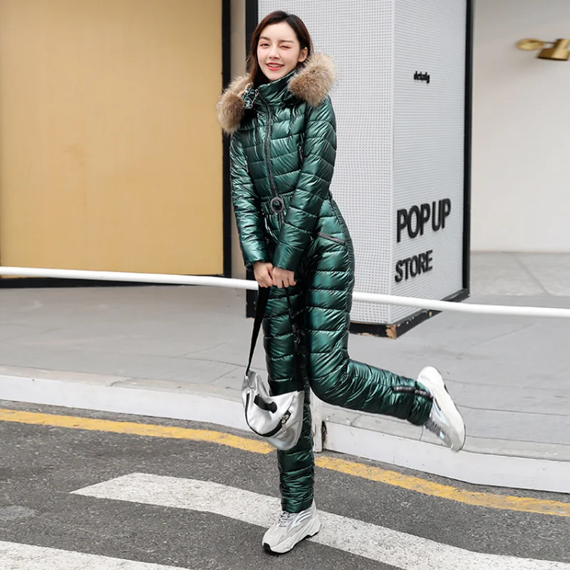 Fleece One-piece Ski Suit Women Snow Coveralls Mountain Ski Jumpsuit Super Warm Winter Ski Jacket Pants Breathable Snow Suit