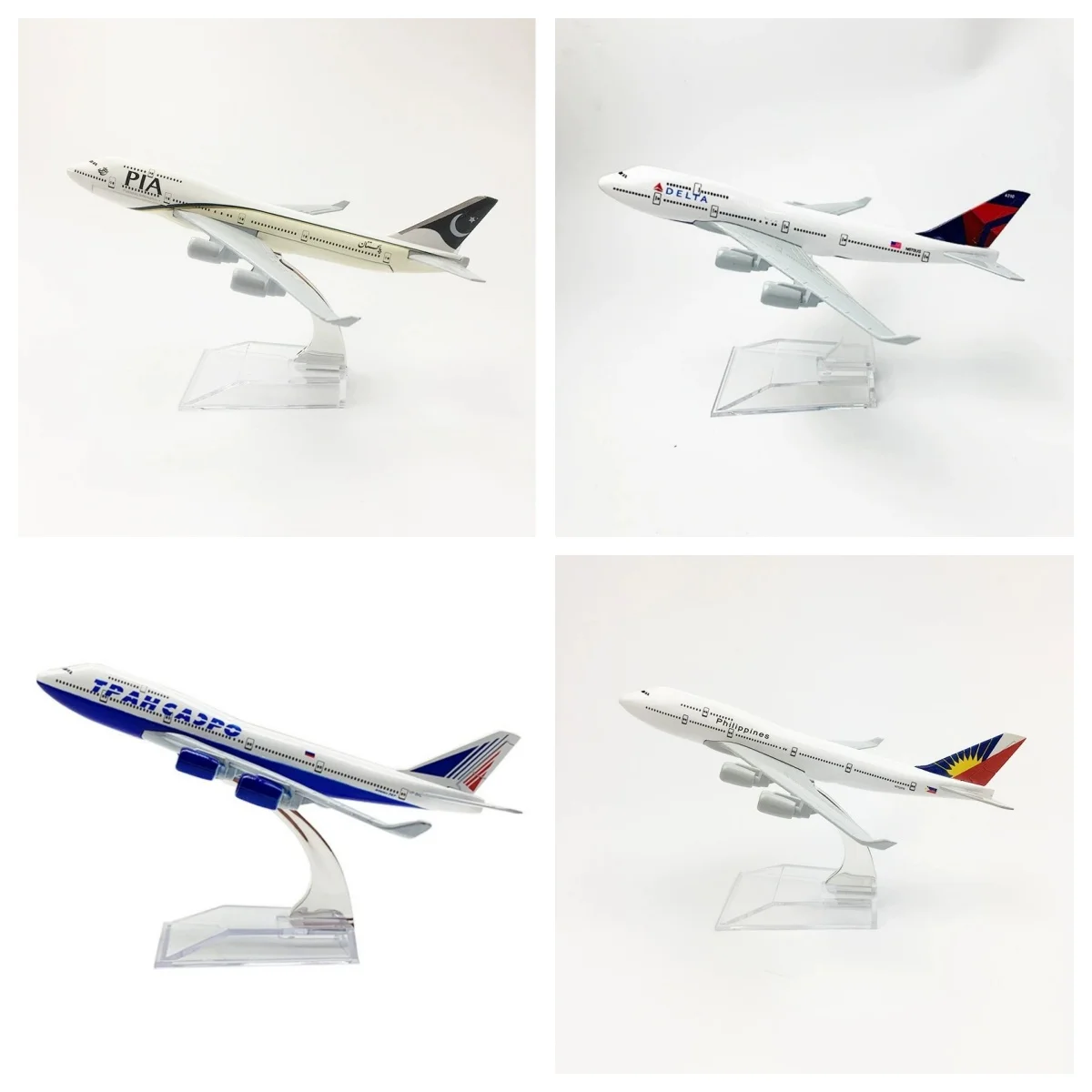 2/4pc 16cm Alloy Diecast Aircraft B747 Series Miniature Airplane Model 1/400 Scale Planes With Stand For Boys Gift Collectible