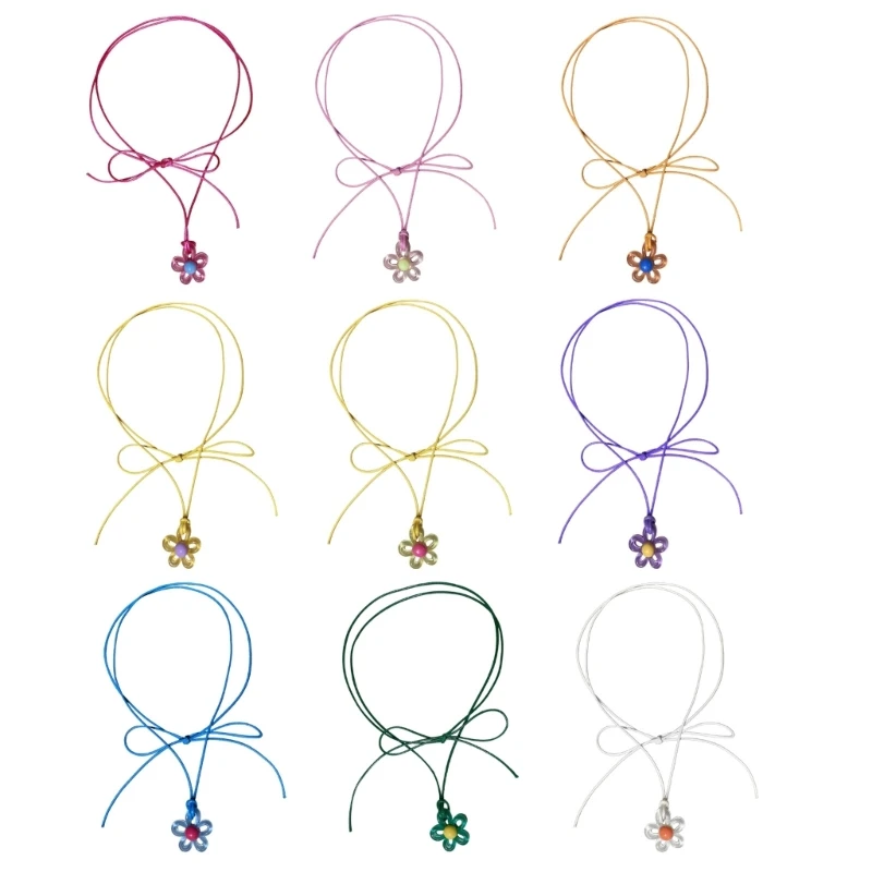 Acrylic Flower Pendant Necklace Hollow Flower Clavicle Chain Colorful Floral Collar Necklace for Women Girl Teen Jewelry