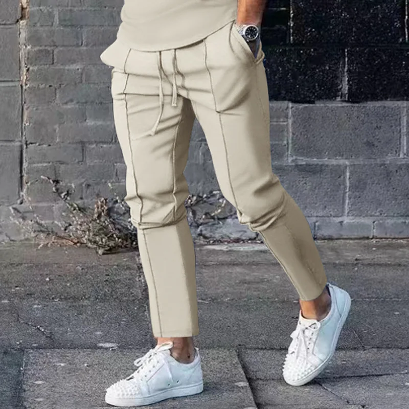 Spring Autumn New Casual Man Pants Fashion Motion Comfortable All-match Running Trousers Elastic Pockets Drawstring Pencil Pants