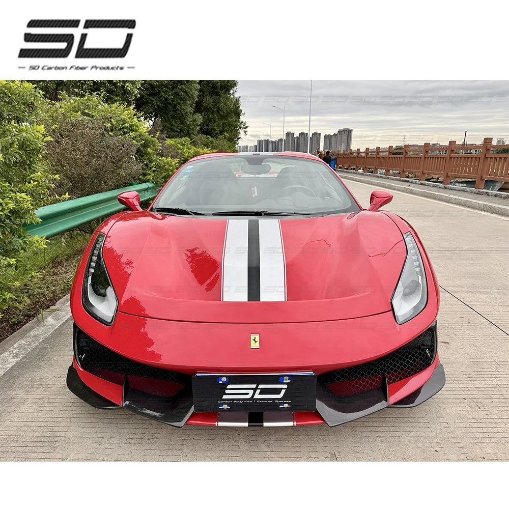 Excellent Fitment Dry Carbon Bodykit Pista Style Front Bumper Rear Bumper Bonnet Side Skirts Rear Spoiler For 488 GTB