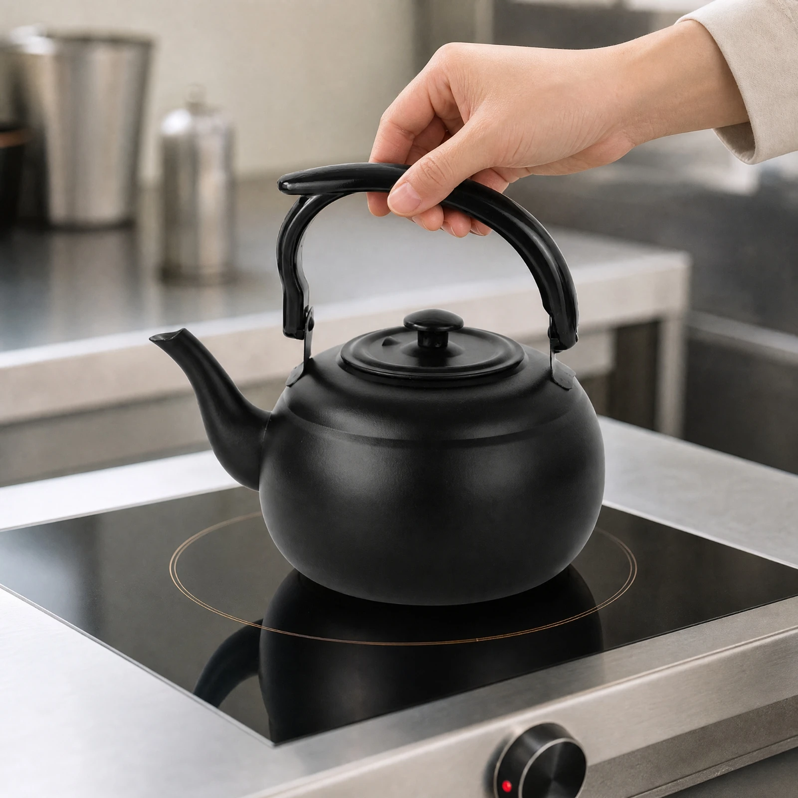 Persimmon-Shaped Tea Kettle Heat-Resistant Kettle with Wooden-Style Grip Handle Rust Proof Plastic Complimentary for Kitchen