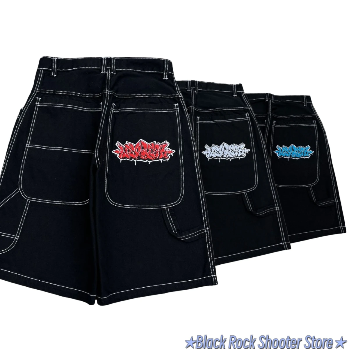 Hiphop Wear Brief Borduurwerk Grafische Shorts Harajuku Streetwear Y 2K Zwarte Jeans Denim Baggy Gym Skate Shorts Heren Kleding