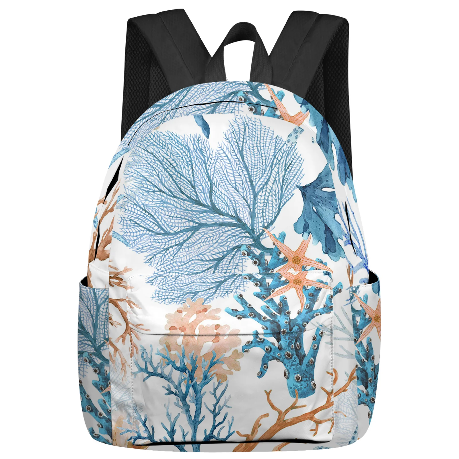 

Beach Marine Life Blue Brown Coral Backpacks Custom Student School Bags Laptop Backpack Men Women Female Travel Mochila