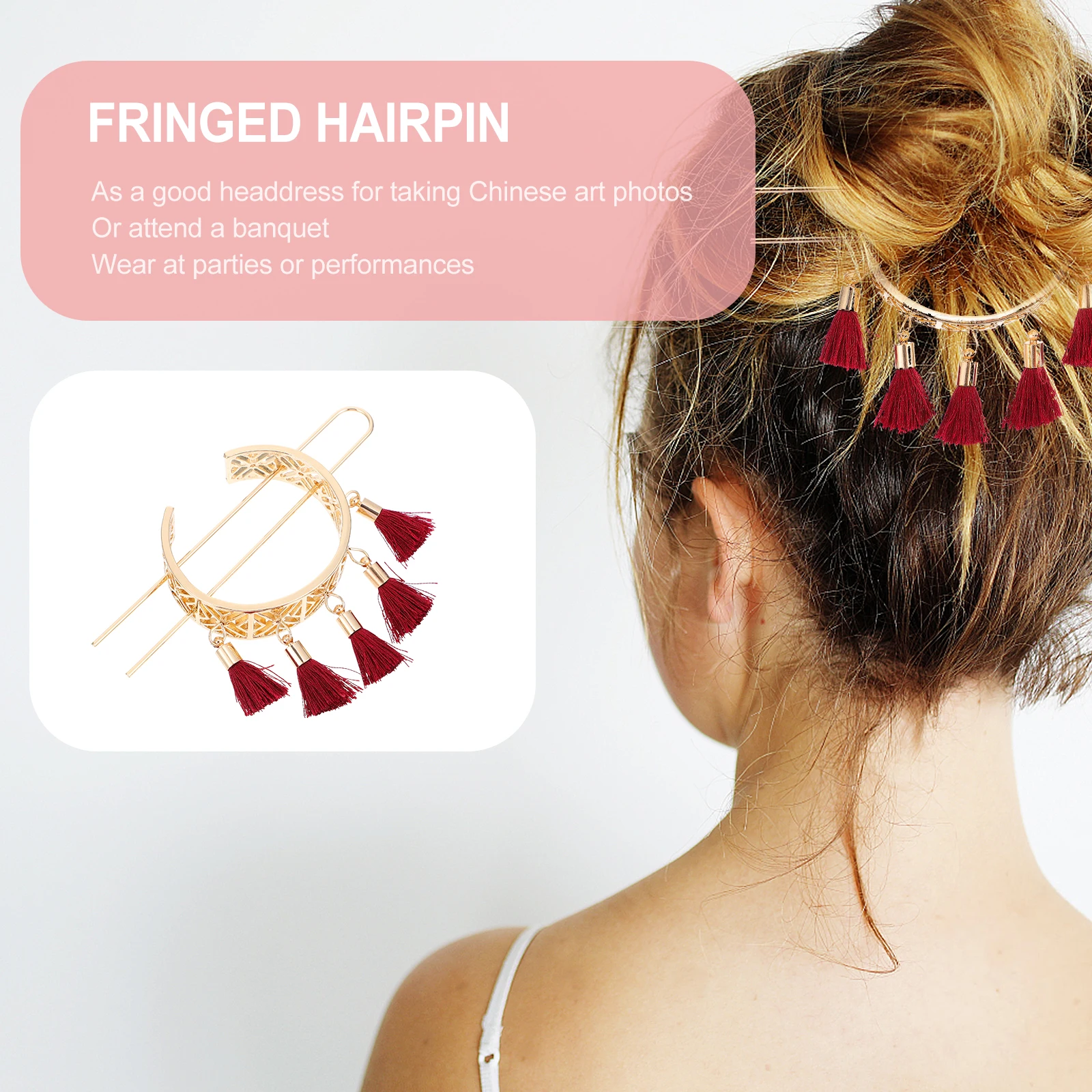 

1pc Retro Tassel Hairpin Geometric Hollow Pattern Exquisite Durable Hair Accessories For Wedding Banquet Party Performance