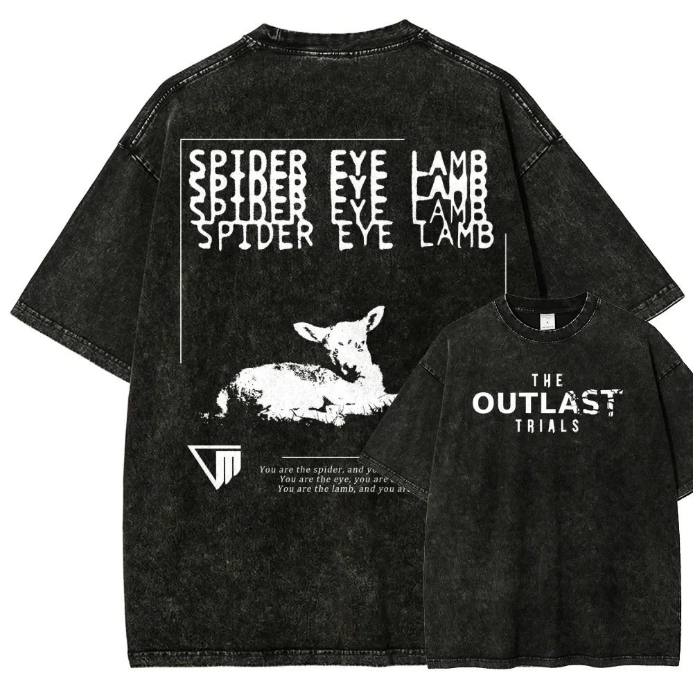 The Outlast Trials T-Shirt Vintage Washed Horror Game Grafik Unisex Oversized Rundhals Baumwolle Kurzarm Tee Tops Heißer Verkauf – Detail 5