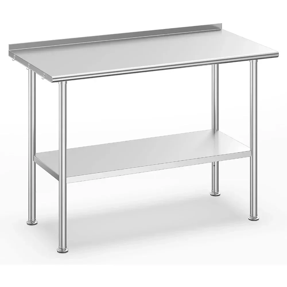 

%a Stainless Steel Prep Tables for Work, 24 * 48 Inch, High Load Bearing with Backsplash for Outdoor, Outdoor Table