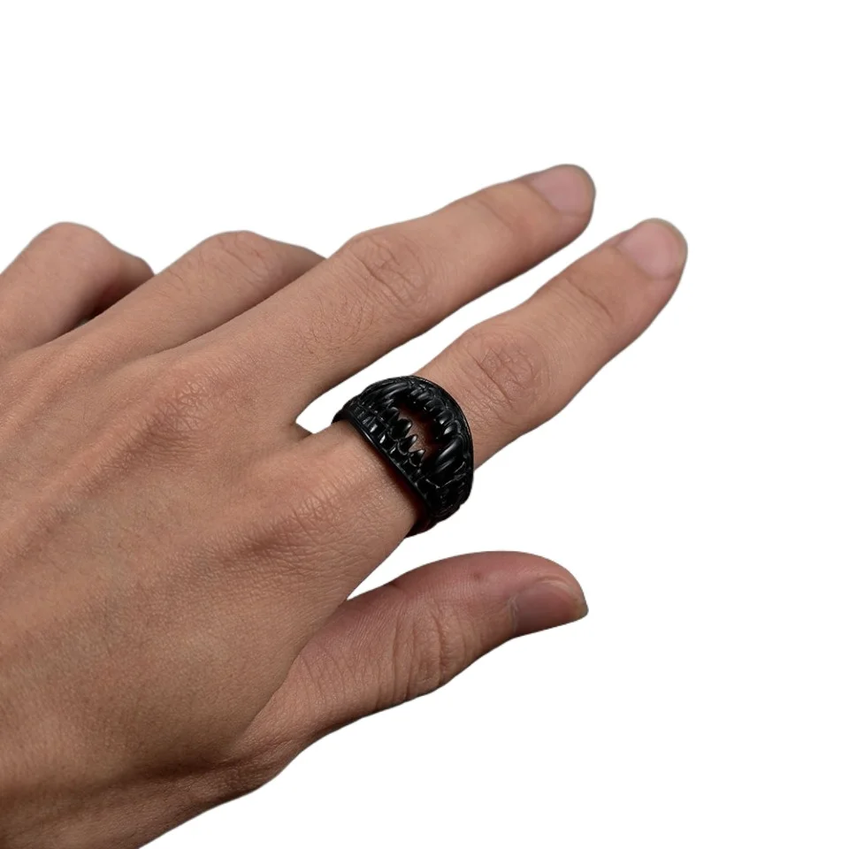U7 Stainless Steel Double Sides Teeth Rings for Man Woman Manmade Vintage Effect Size 7-14 Gothic Punk Cool Jewelry Gift