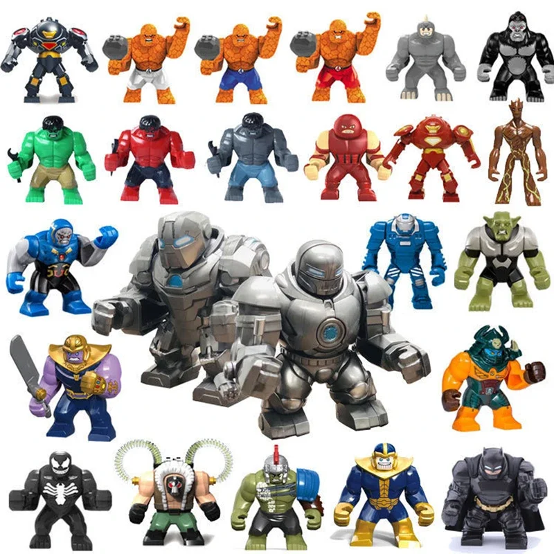 Action Figure Marvel Superhero Mini Building Block Figurine, Hulk, Stone Man, Iron Man, Assembly Block Toy Children\'s Gift