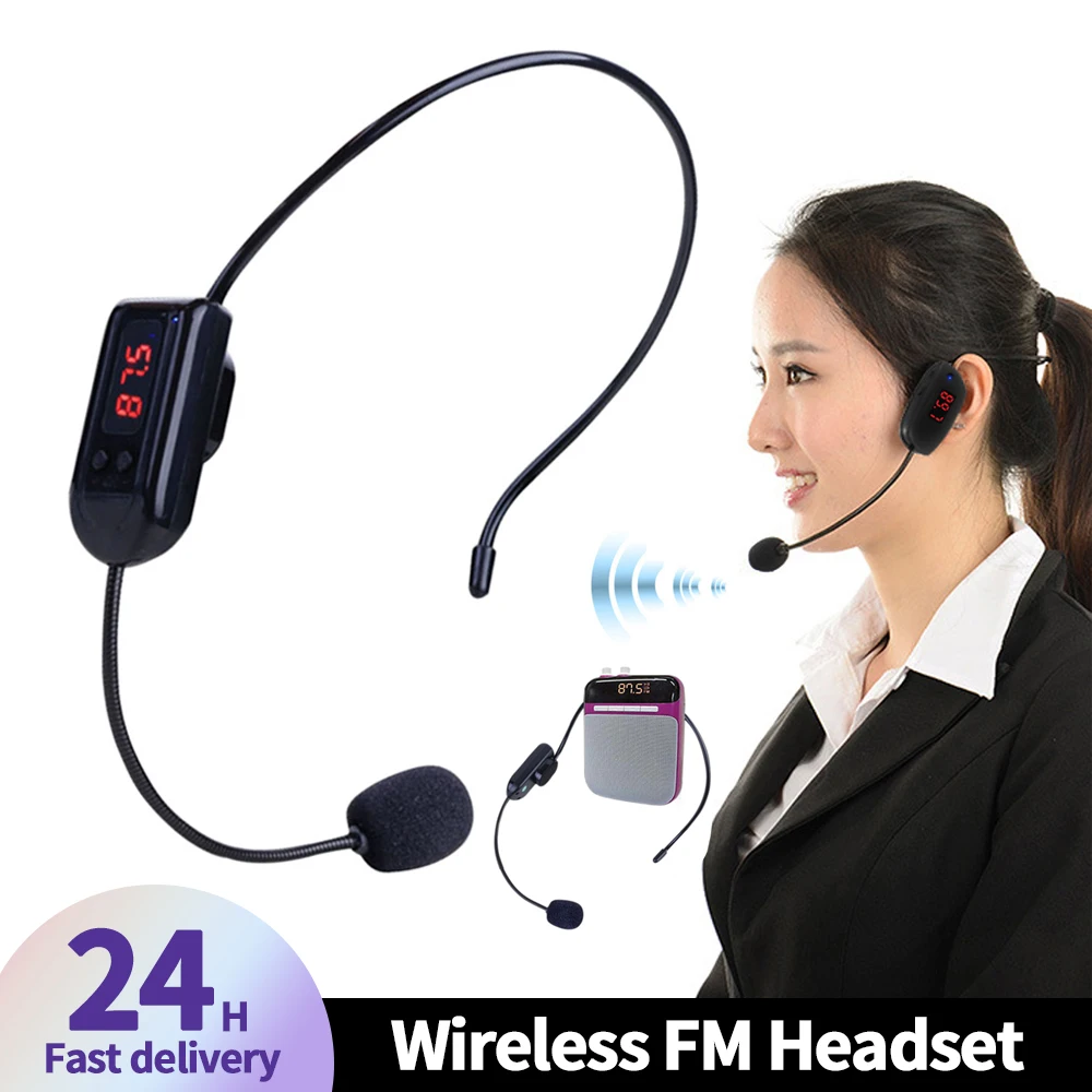 Wireless FM Headset High-Definition Digital Tube Display Frequency Multi-channel High Sensitive Microphone Head for Lectures