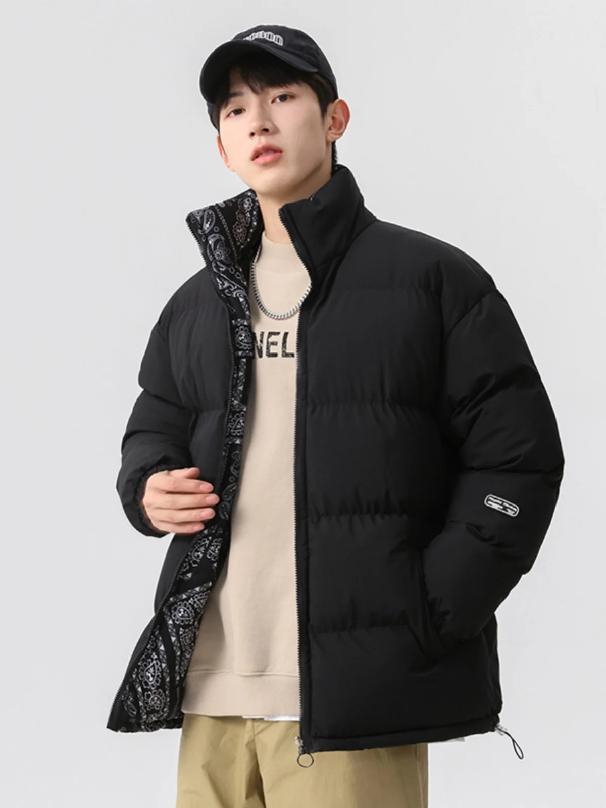 

Мужская повседневная утепленная хлопковая куртка-бомбер двусторонняя, свободного кроя, больших размеров, теплая, с воротником-стойкой, для отдыха