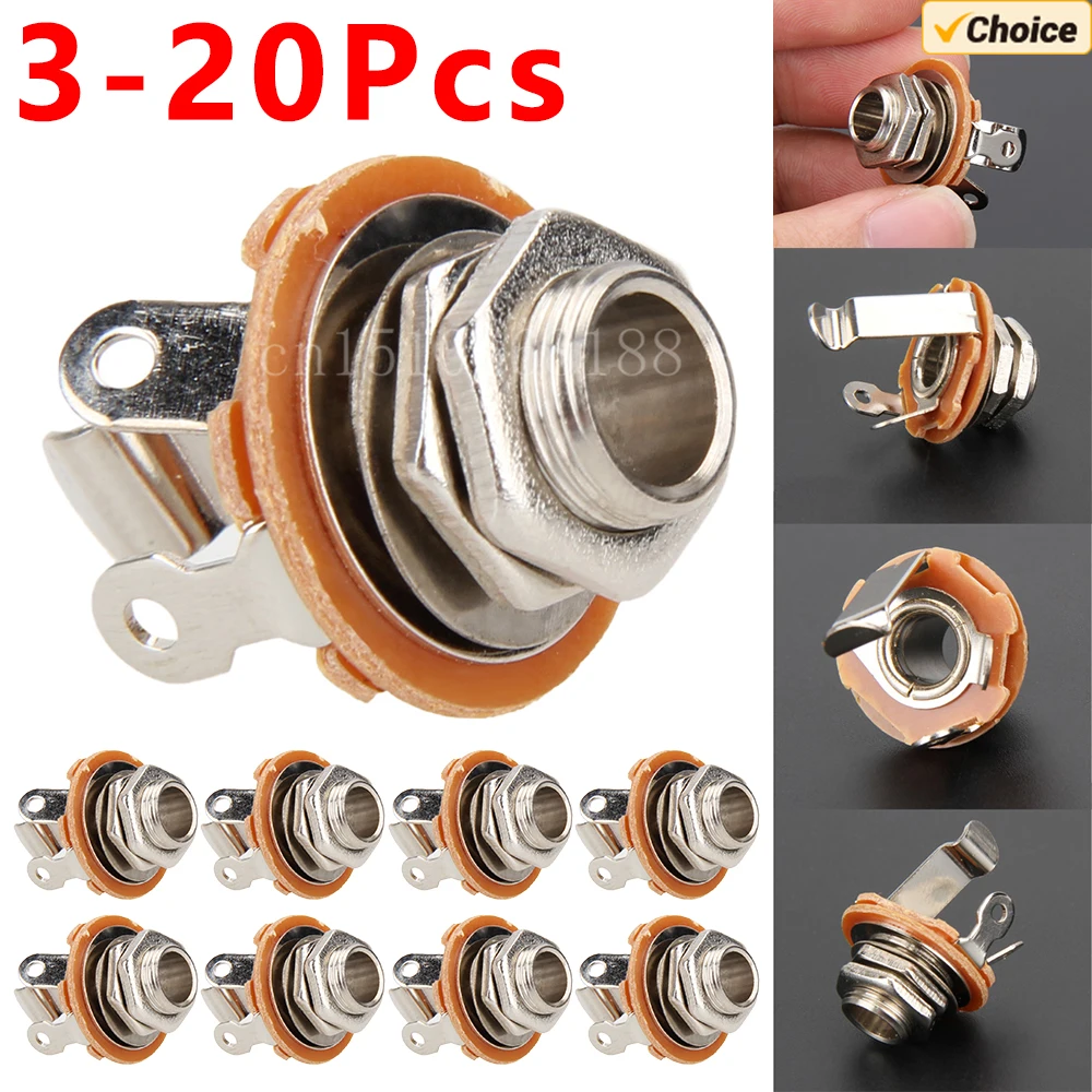 3-20PCS 1/4 "6.35mm 2 도체 모노 섀시 기타 스테레오 플러그 잭 입력 출력 기타 부품 및 액세서리