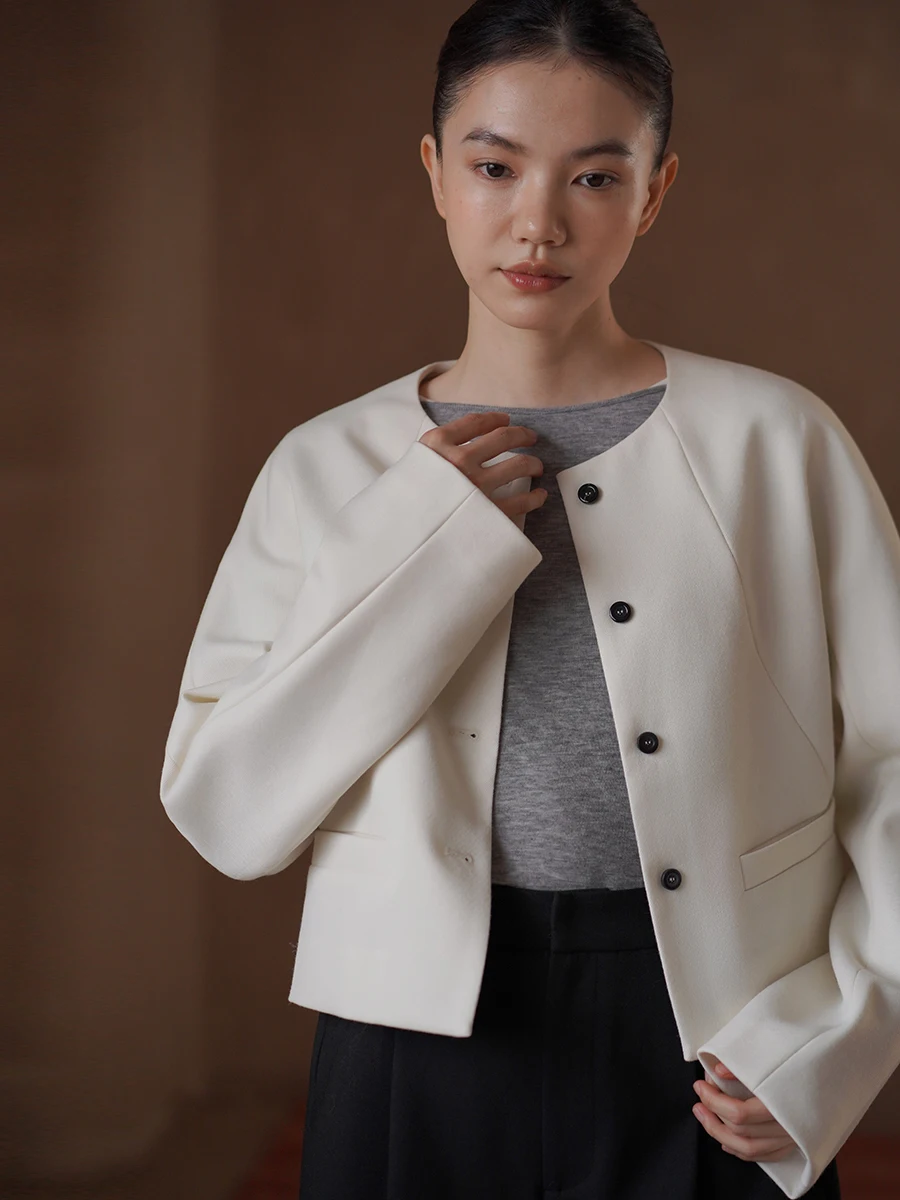 

Hacikis Miss Haechi Simple round Ne ort Suit Jaet oulder Sve Slim Fit Women's Casual Straight Leg Polyester Blend