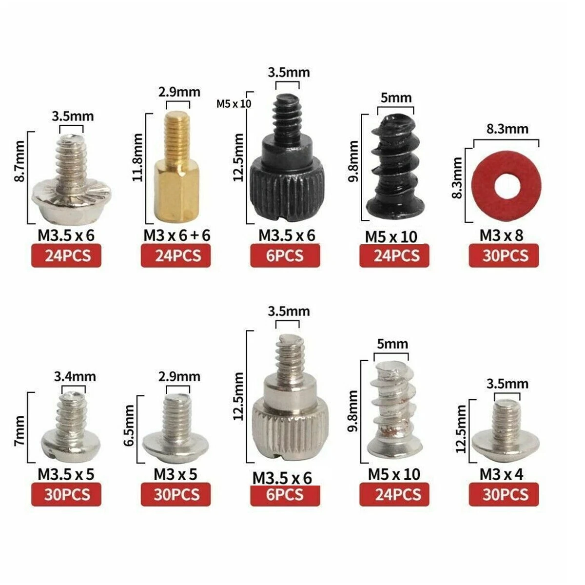228PCS Computer Screw Standoffs Set Accessories Kit DIY Motherboard Mount Screw PC Case Fan Screws Hard Drive Red Washers