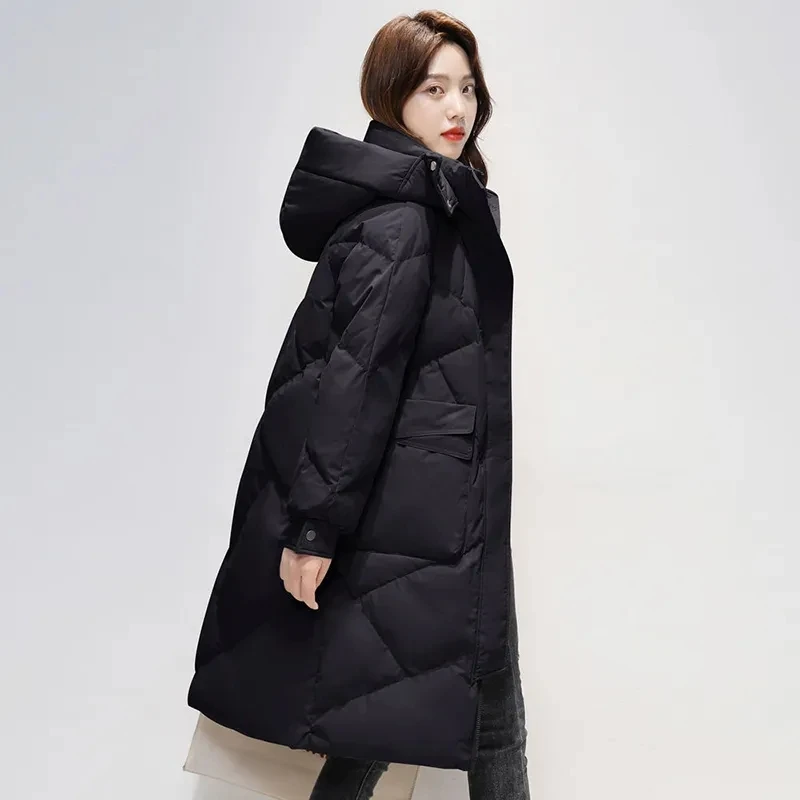 Womens Winter Jacket 2024 New Parkas Hooded Long Large size White Duck Down Coat Loose Casual Down Jackets Female Outerwear