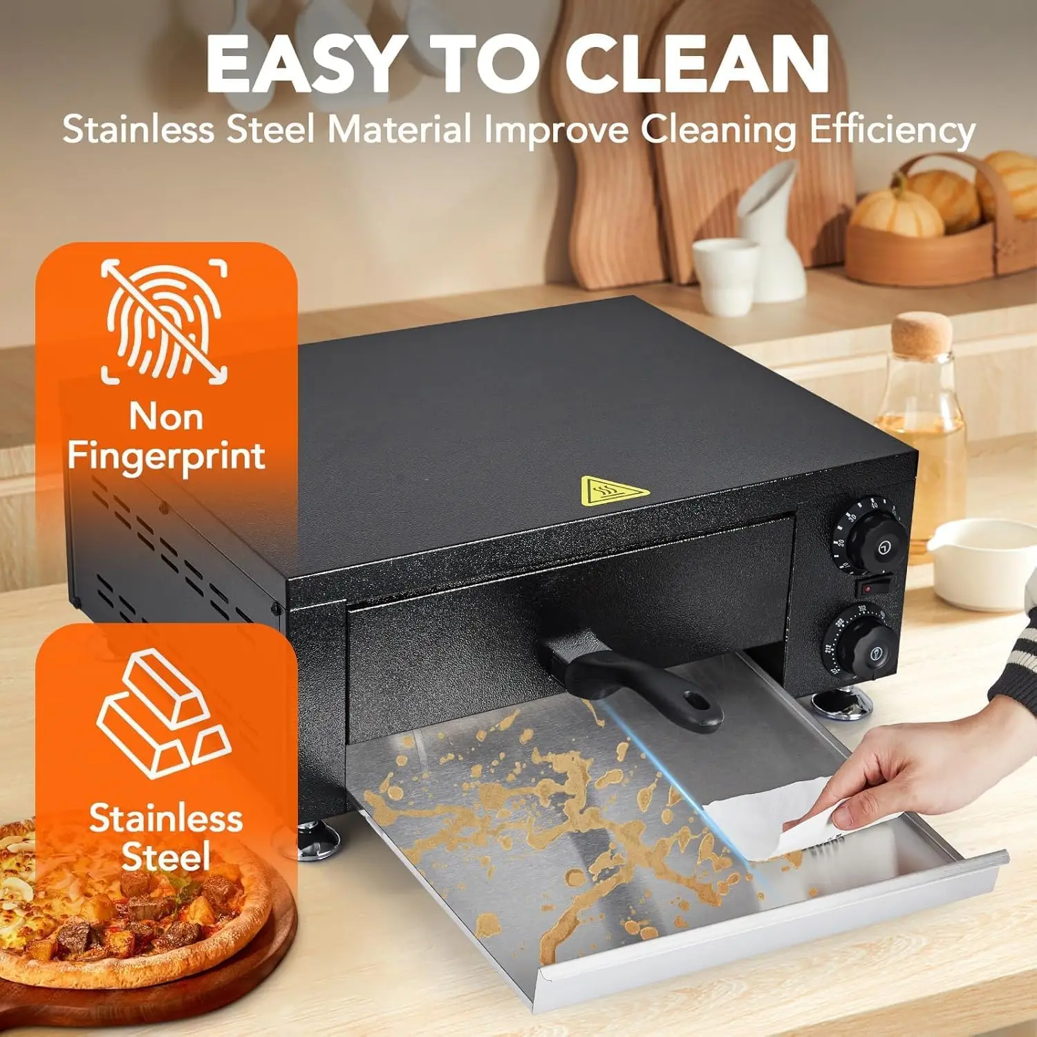 فرن بيتزا تجاري 12 بوصة 1100 وات تسخين مزدوج 360 درجة °   حتى خبز 60 دقيقة الموقت الفولاذ المقاوم للصدأ كونترتوب لشاحنة طعام بيتزا