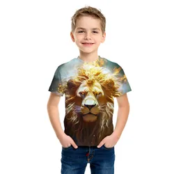 Kid's Top Shirts Stretchy Colorful Lion Pattern T-Shirt Breathable Comfort Fit for Outdoor Activity Casual Children Clothes