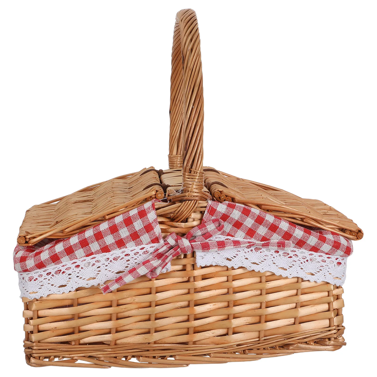 

Плетеная корзина для пикника из натуральной ивы 11.4x7.9x4.7 дюймов с крышкой и ручками, портативная, для хранения еды и цветов