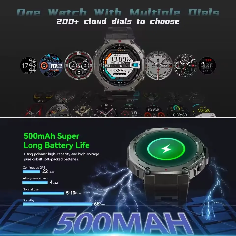 2025 جديد العسكرية T-Rex 3 GPS ساعة ذكية الرجال Smartwatch البوصلة مقياس الارتفاع الجوي 5ATM IP69K مقاوم للماء AMOLED ساعات رجالي