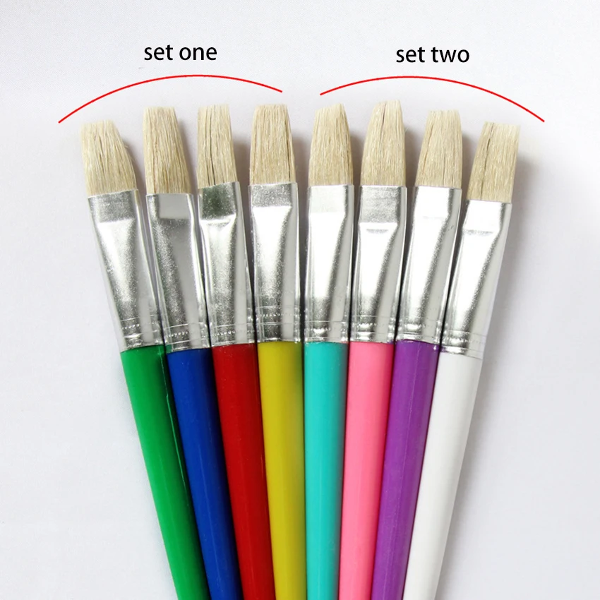 Flat Head Paint Brush for Children Oil Watercolor Painting Plastic Handle Bristles Brush Drawing Art Supply 4pcs/set