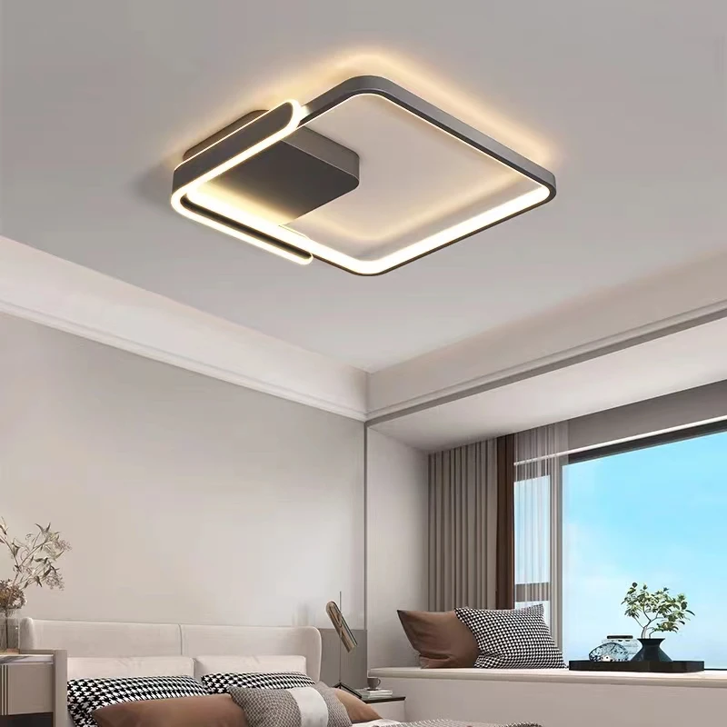 Modern Led Ceiling Light The Bedroom Black White Square Ring lamp Living Room Study Nursery Indoor Decoration Lighting Fixture