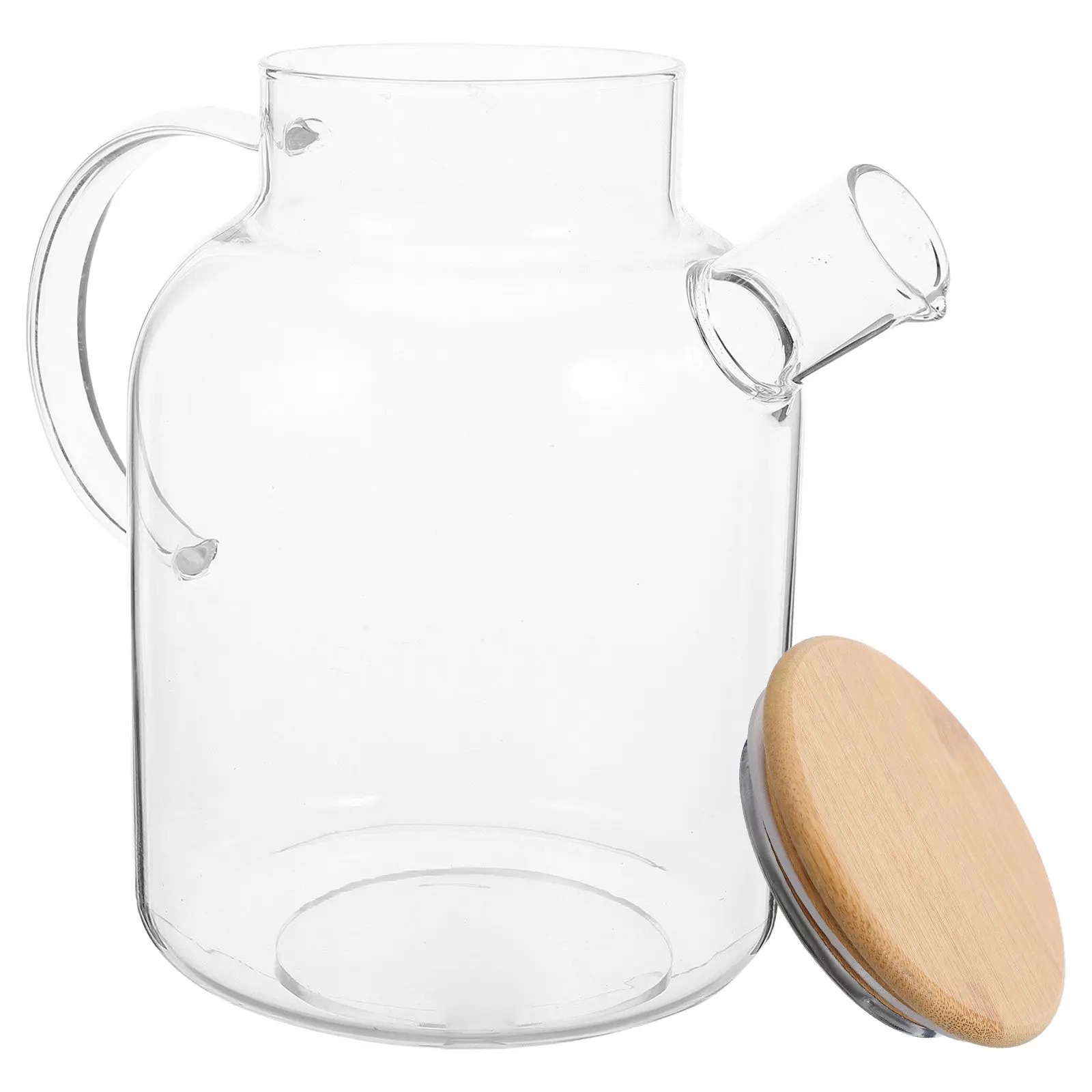 1.8L Clear Glass Beverage Pitcher Tea Kettle with Bamboo Lid Stovetop Resistant for Loose Leaf Blooming Fruit Tea
