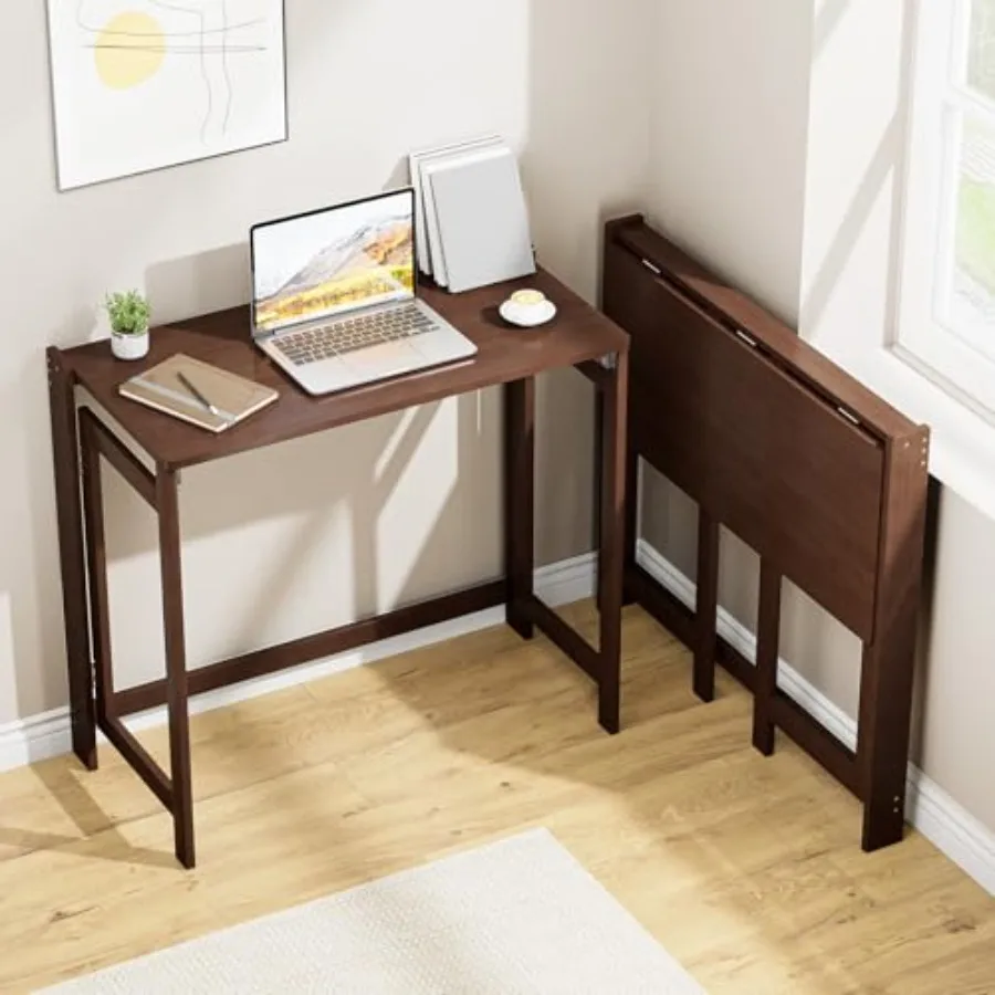 

Bamboo Folding Desk 32.68 Inch Small Foldable Desk for Small Spaces Writing Desk Computer Table for Bedroom Home Office Space S