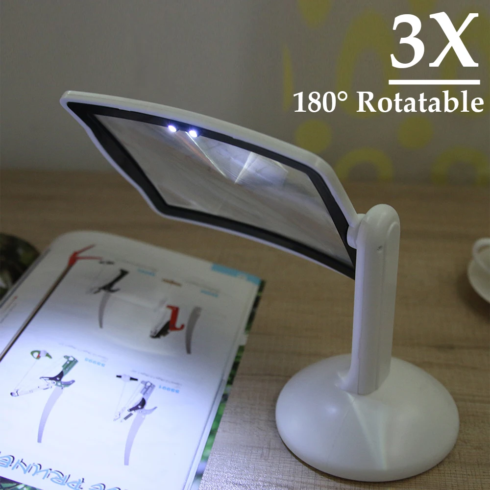 3X 180° Rotatable Illuminated Magnifier Handsfree Loupe Screen Page Magnifying Portable Foldable Multi-function for Older Read