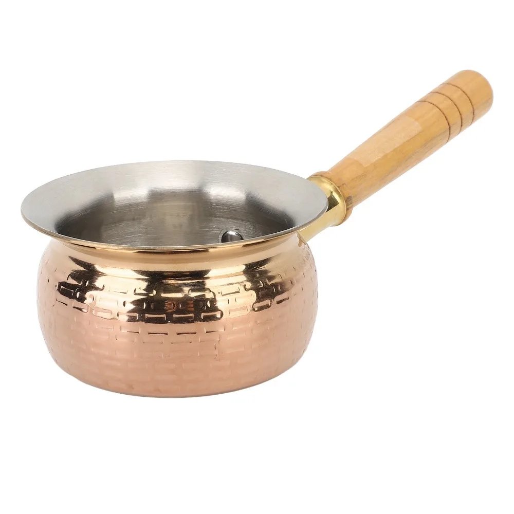 Stainless Steel Butter Warmer Pot Rose Gold Wooden Color Wooden Handle Small Saucepan Non-Slip Handle Multifunction