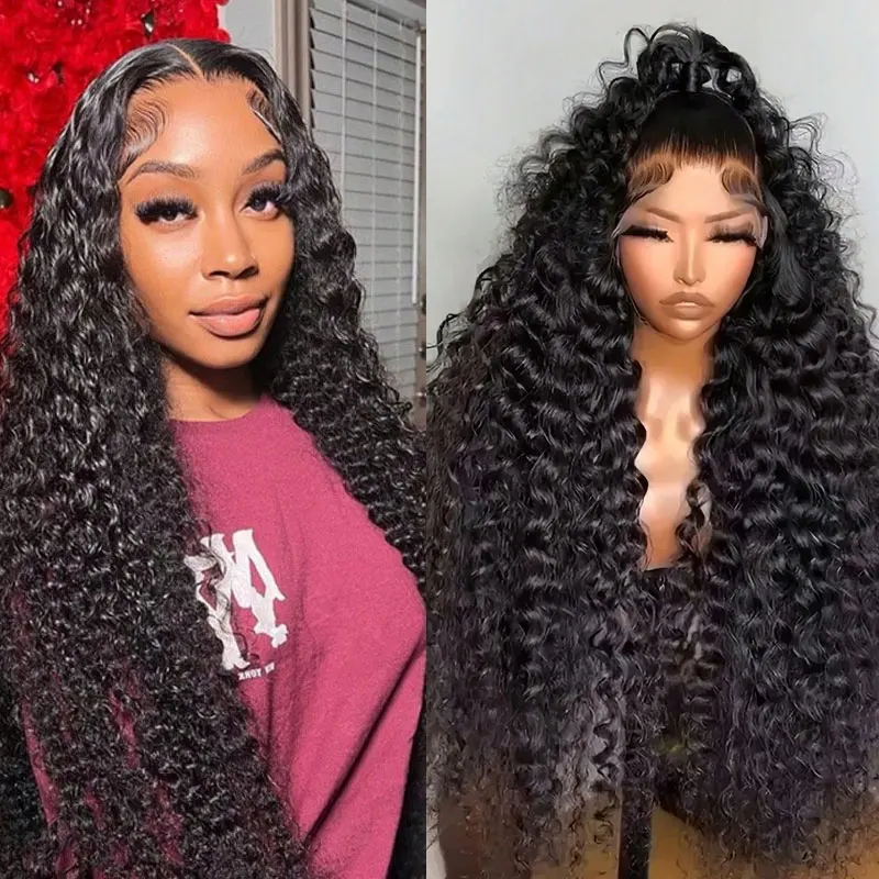Brazilian Remy Deep Wave Human Hair Wig Transparent Lace Front 13x4 HD Pre Plucked 200% Density Curly Wig Bleached Knots for Natural Look