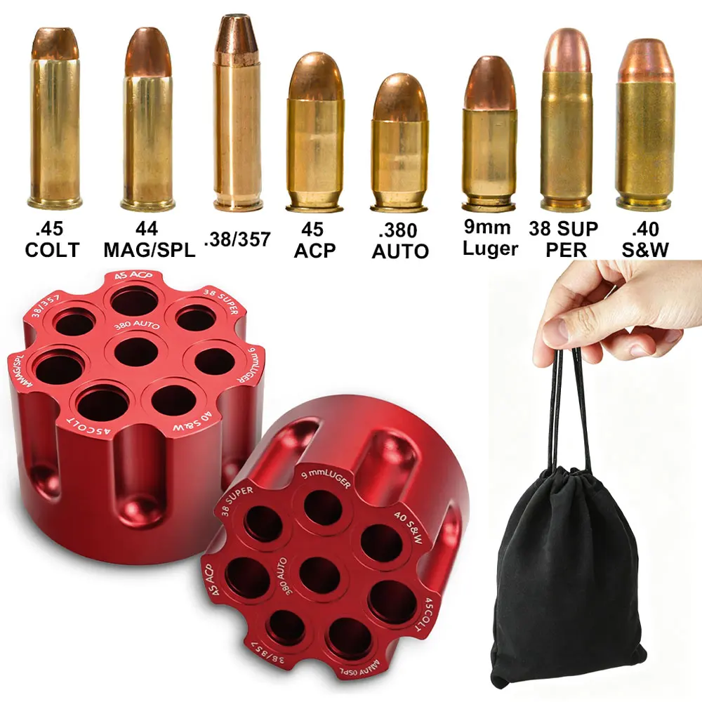 Tactical Multi Caliber Pistol Cartridge Gauge Ammo Checker 6061 Aluminum Reloading Tool Fit 9mm .45ACP .357 .44Mag for Hunting
