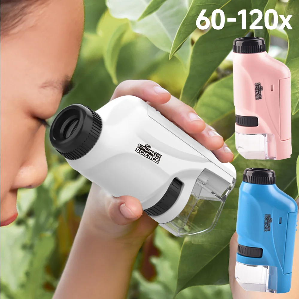 مجهر الجيب لتجربة العلوم للأطفال مع ضوء LED 60-120x يعمل بالبطارية ألعاب تعليمية للعلوم البيولوجية للمدرسة المنزلية #1