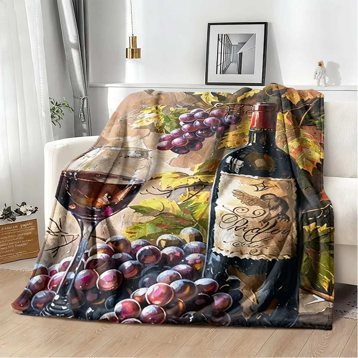 Luxurious Wine Grapes Autumn Fall Throw Blanket Couch Decor Rustic Vintage Artwork Print Cozy Large 150x230cm