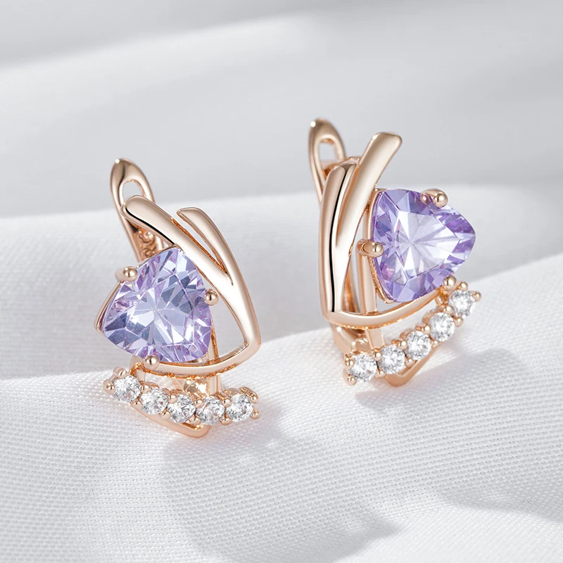 Kinel Hot Sparkling Purple Natural Zircon English Earrings for Women Fashion 585 Rose Gold Color Vintage Party Daily Jewelry
