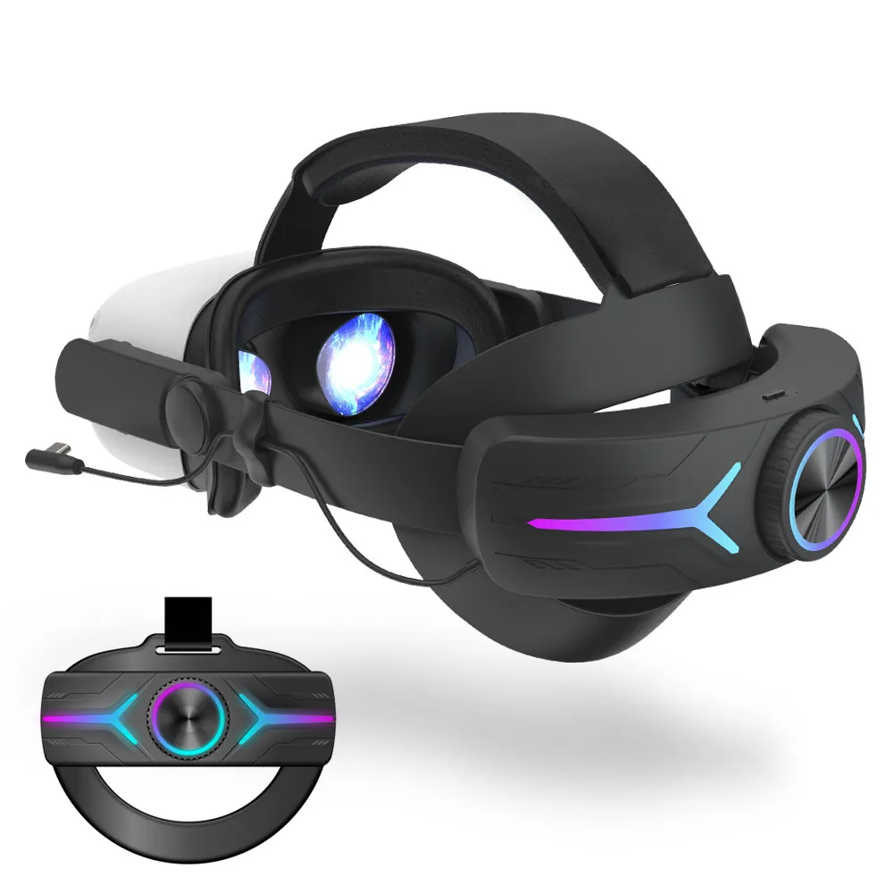 

mtomatovr For Oculus quest2 Battery Head Strap RGB gaming adjustable headset for meta quest3/3s Head Strap VR accessory