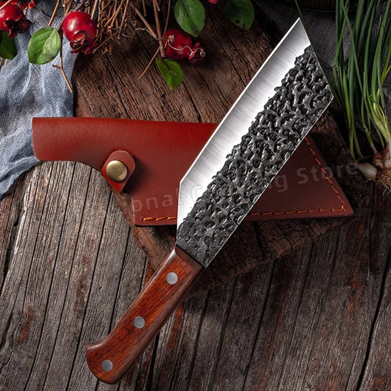 

Hand-forged hammered meat cleaver Stainless steel chef's knife Kitchen kitchen knife Slicing knife Household cooking knife