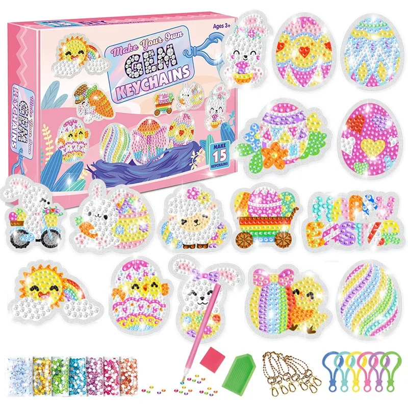 Venda quente 5d brilhante pintura diamante chaveiro sereia unicórnio sorvete crianças diamante chaveiros diy diamante chaveiro