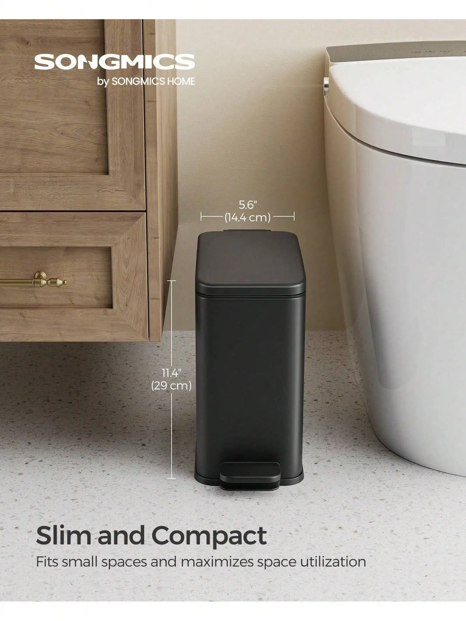 Bathroom Trash Can, 1.3 Gallon Small Trash Bin With Lid, Slim For Small Spaces, Stainless Steel Garbage Can, Soft Close, Black, White,Silver