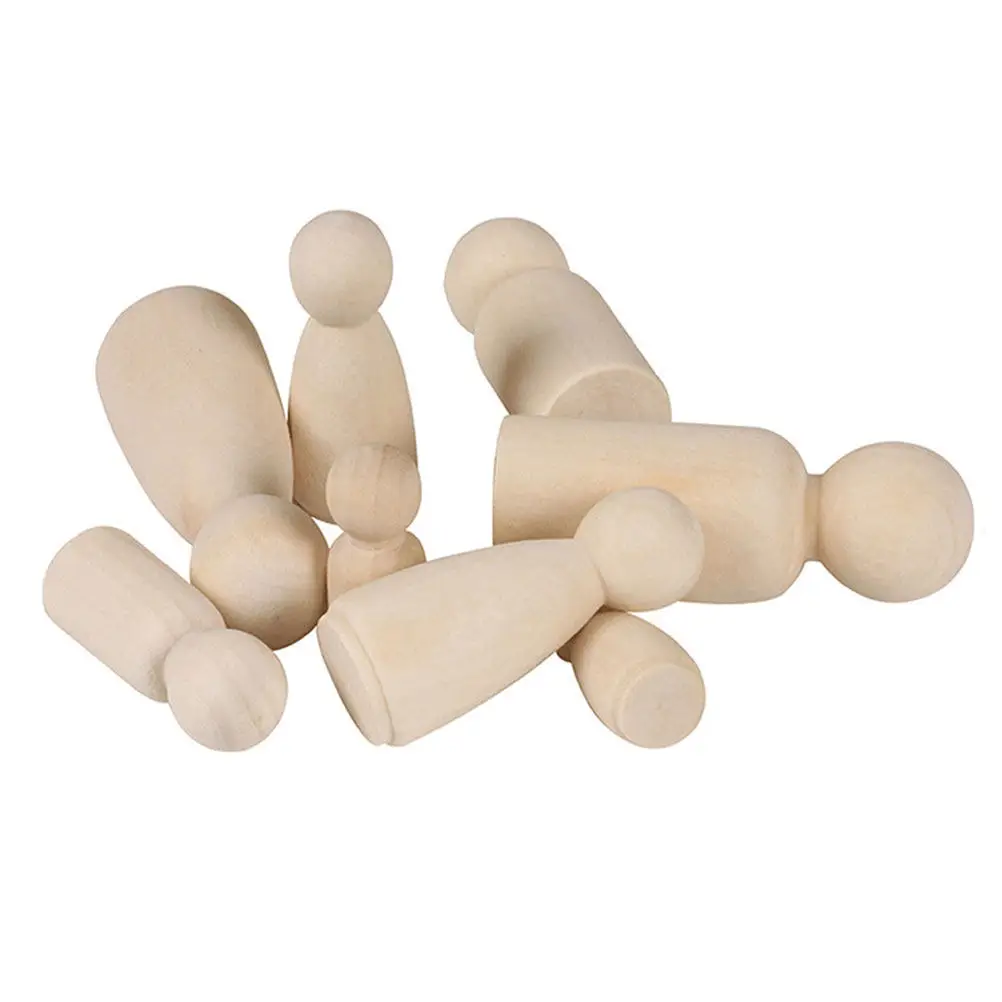 

10Pcs Doodle Wooden Sculpture Men Shape Small Painting Graffiti Puppet Supplies 55mm Light Yellow Unfinished Wood