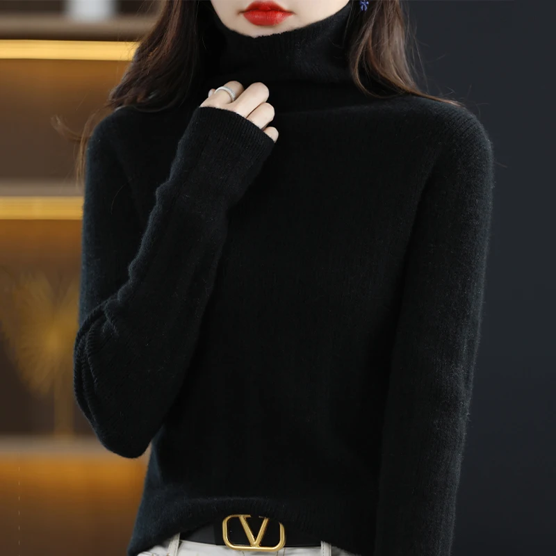 2022 autumn and winter new women\'s Pullover cashmere warm fashion slim knit sweater high collar casual top