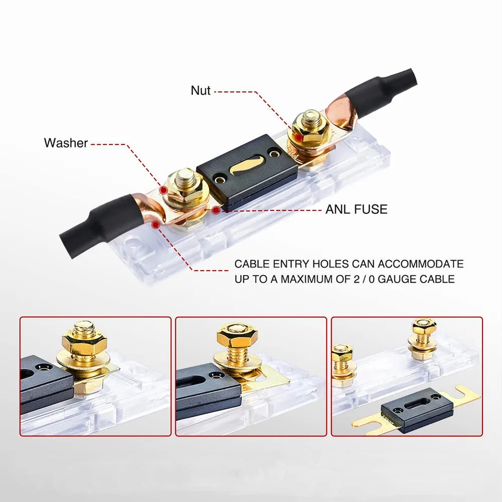 2PCS ANL Automotive Fuse Holders Fusible Link with Fuse  50 80 100 150 250 300 400  500A AMP