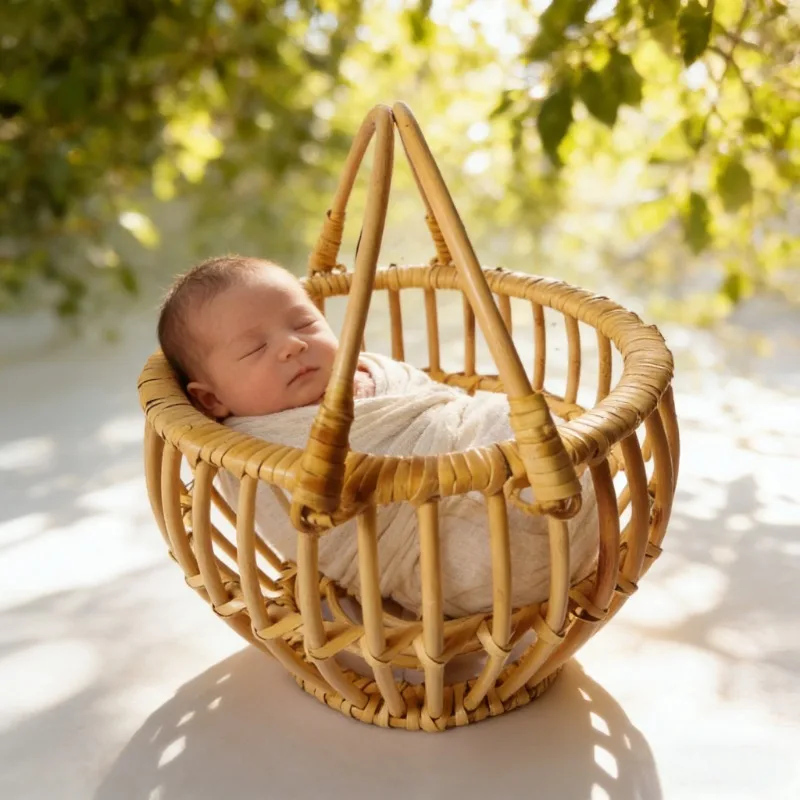 

1 шт., плетеная корзина для позирования из ротанга в стиле ретро — реквизит в виде полной луны для новорожденных, корзина для фотосессии, аксессуары для фотосессии