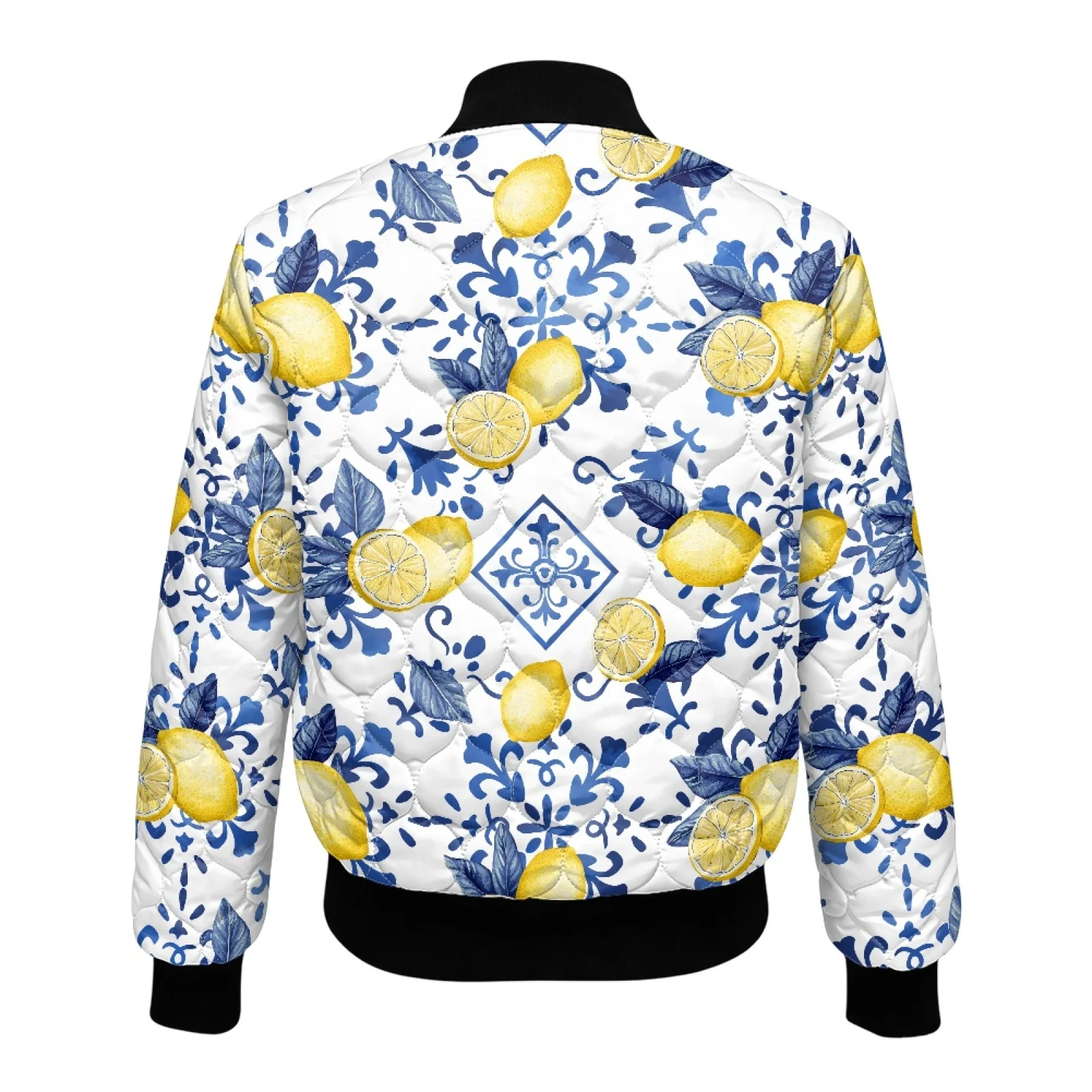 PENSTROLL Lemons Womens Light Puffer Bomber Jacket with Rib Collar Water-Resistant Winter Quilted Jackets for Vacation