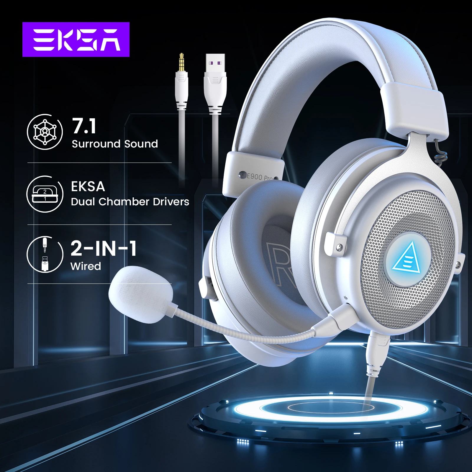 EKSA Gaming Headphones for PC, E900 Pro Upgraded Wired Headset Gamer, 7.1 Surround with Noise Cancelling Mic for PS4/PS5/Xbox