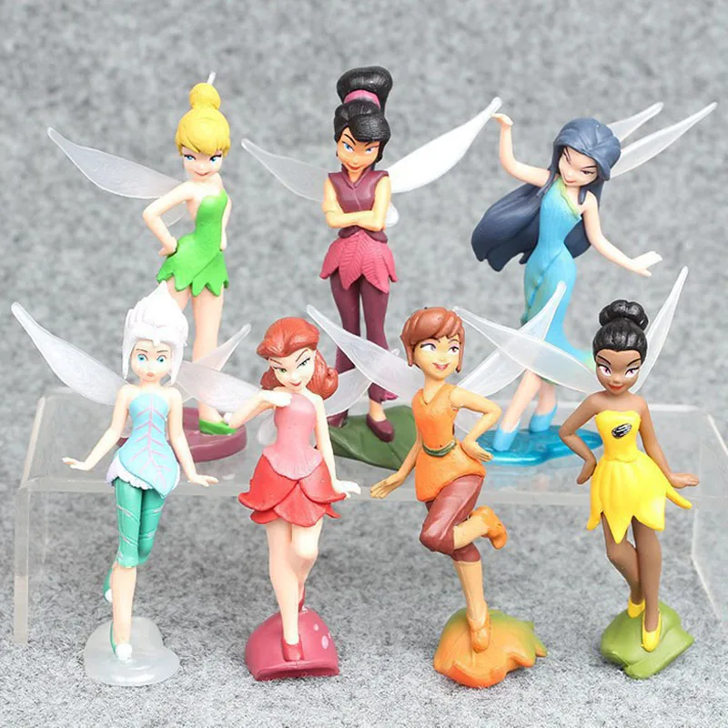 7Pcs New Disney Cute Tinkerbell Flower Faery Fairy Elf Princess Pvc Action Figure Kawaii GK Model Doll For Children's Toys Gift