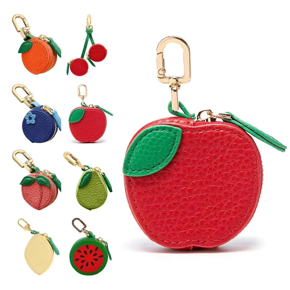 

Cute Fruit Shape Mini Leather Coin Purse with Zipper Earphone Bag Keychain Pendant Women's Fashion Accessory Gift for Girls