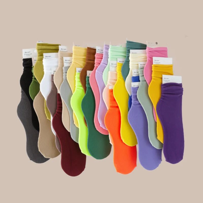 

6/12 Pairs Fashion High Quality Women Ruffle Lace Cute Socks Cotton Loose Knitting Solid Color Long Breathable Mid Tube Sock